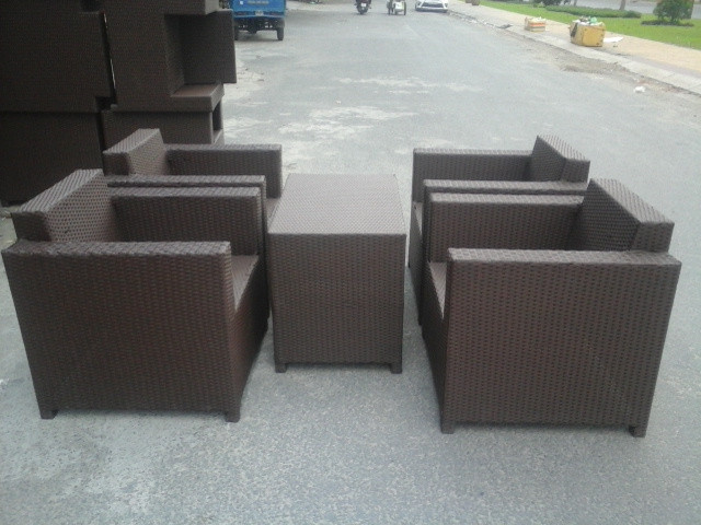 Bàn ghế mây nhựa 08
